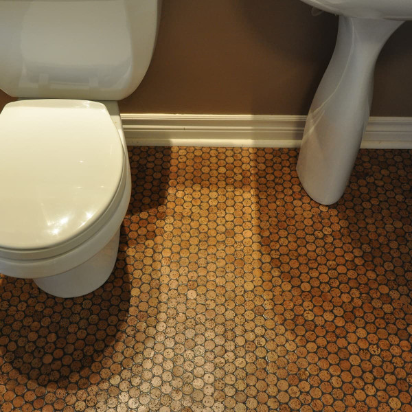 Jelinek Cork Mosaic flooring installed in a bathroom